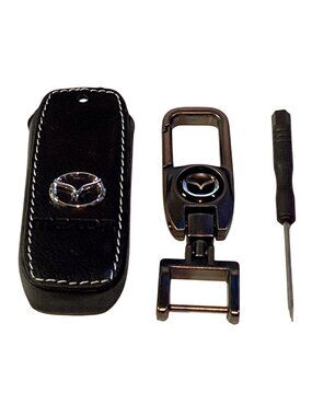 New Leather Key Fob Cover With Key Chain for Mazda Autos NEW